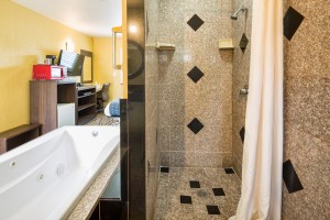 Bathroom with Hot Tub and granite shower